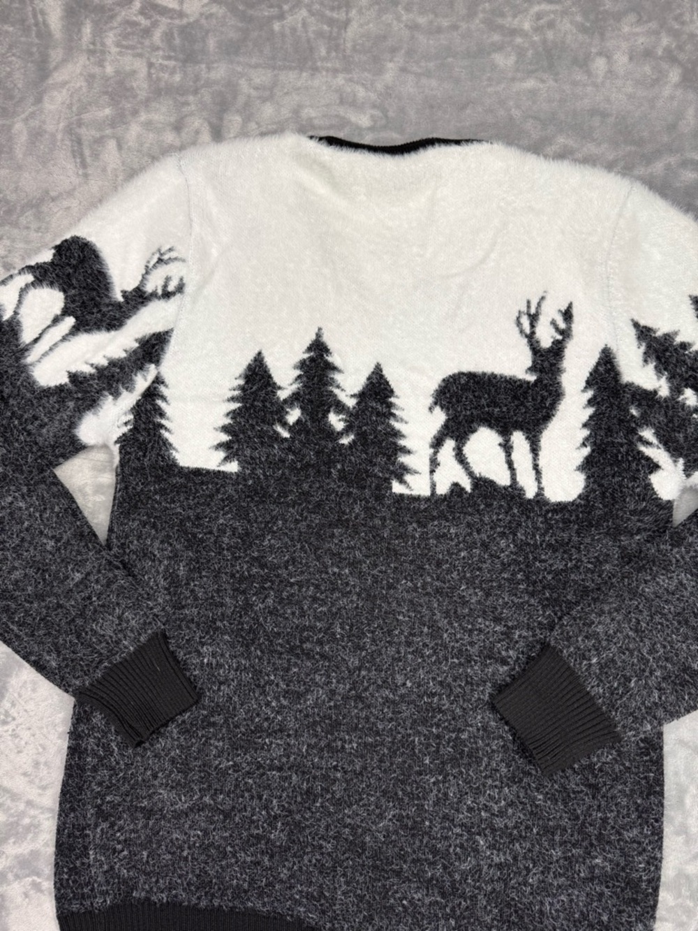 Women’s Black and White Crewneck Sweater with Deer Design - Picture 4 of 7